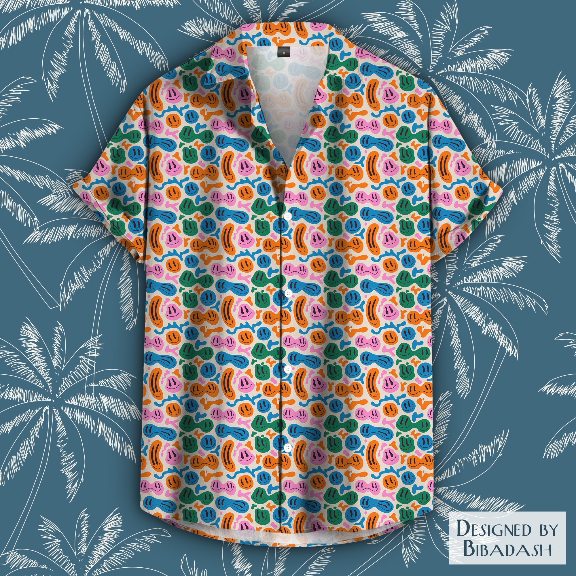 Orange Fruits Leaves Flowers Mens Hawaiian Shirts Short Sleeve